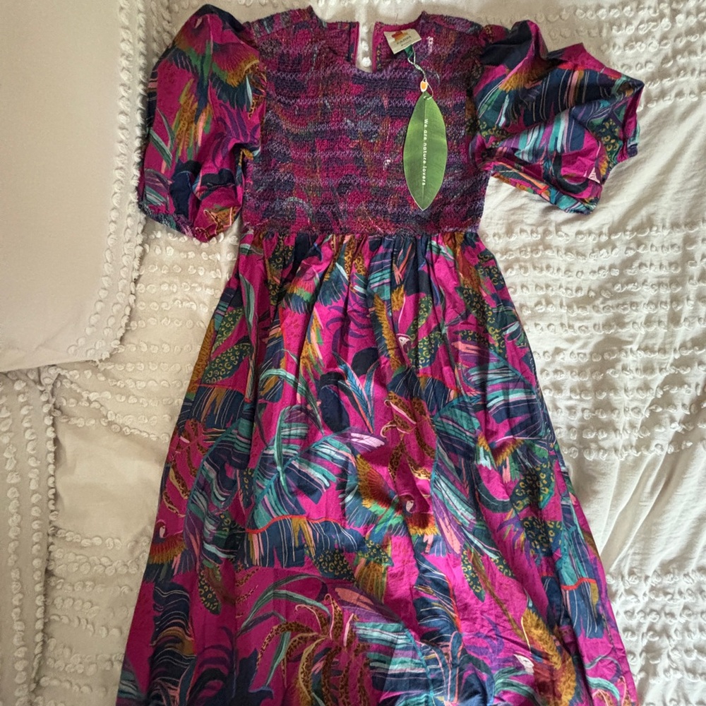 FARM Rio Ruched Purple Pink Midi Sundress - Picture 4 of 6